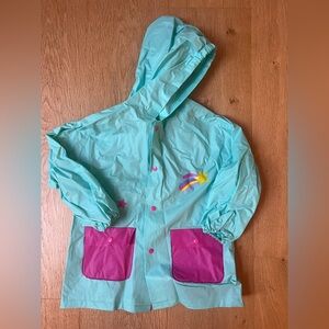 Kids Aqua and Pink Hooded Rain Jacket